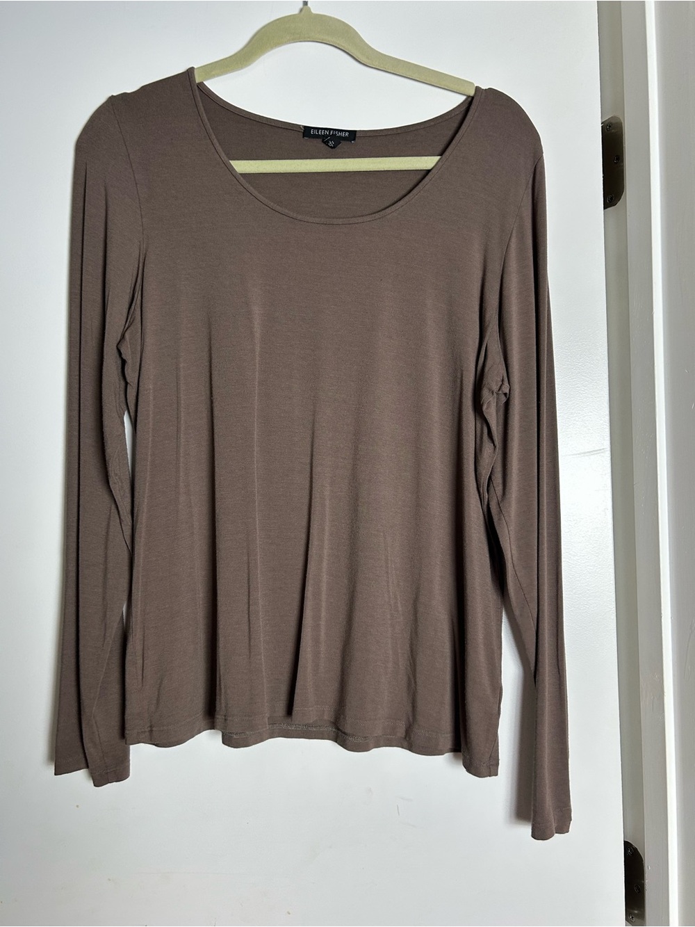 Eileen Fisher Taupe Scoop-Neck Long-Sleeve Top